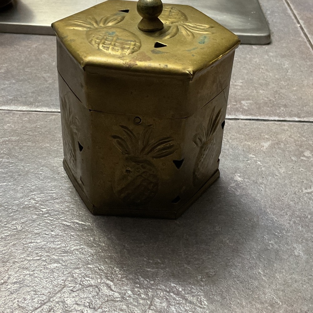Hexagonal Brass Pineapple Accent Box Brass